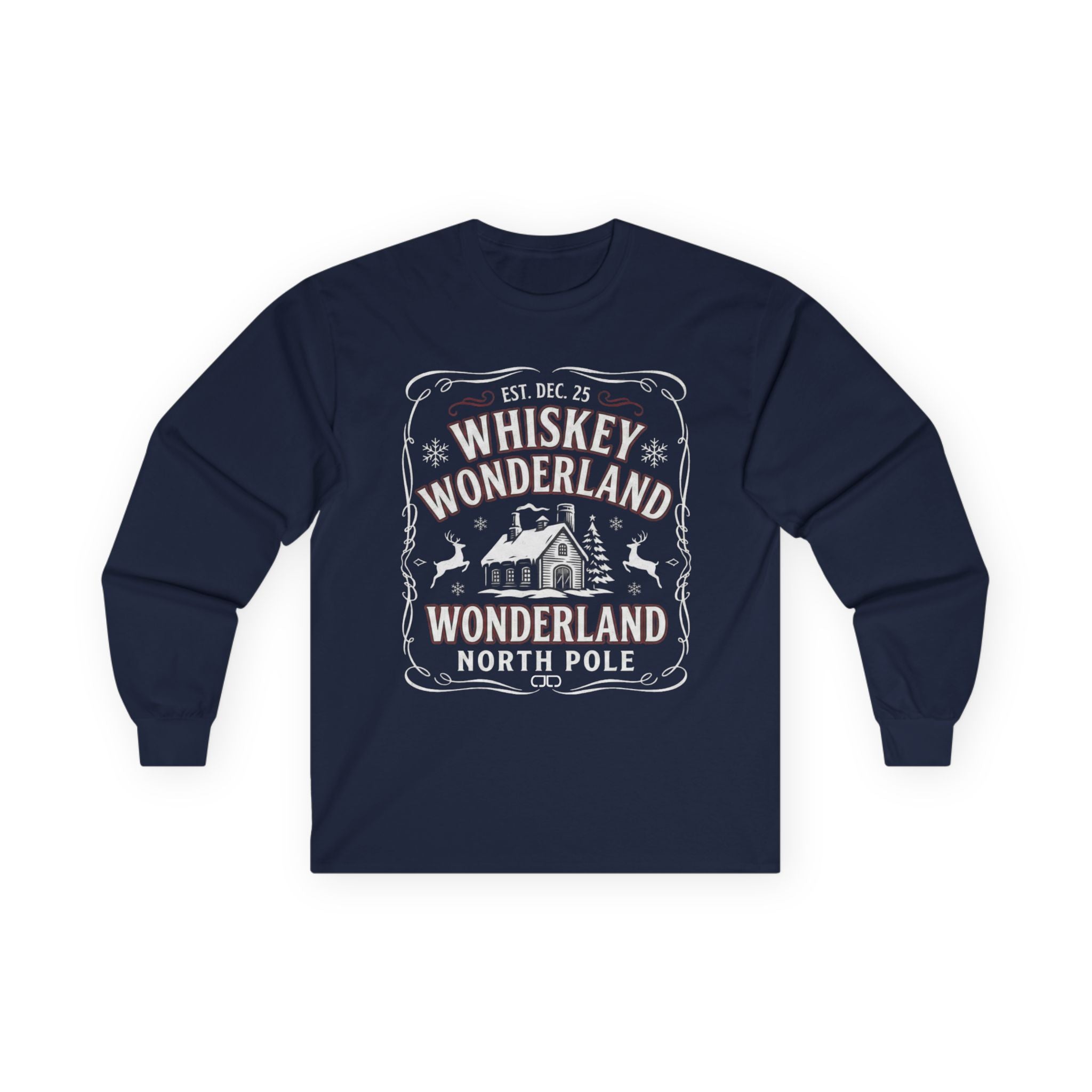 Whiskey Wonderland Long Sleeve Tee — North Pole Christmas Bar Holiday Shirt