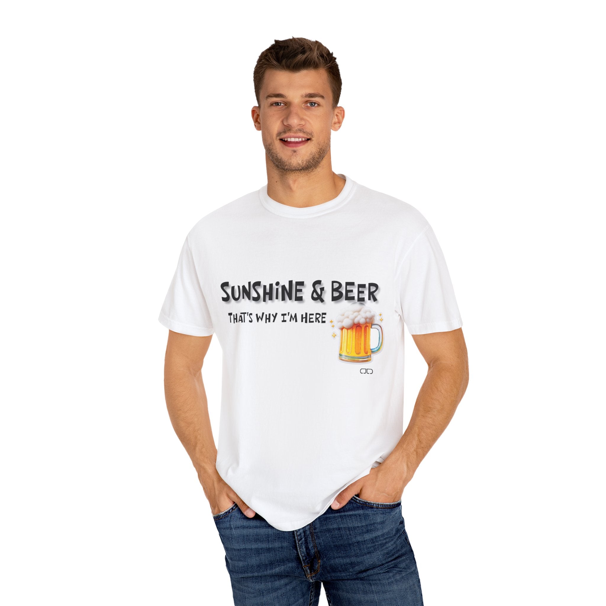 Sunshine & Beer T-Shirt - Unisex Garment-Dyed Tee for Summer Fun, Casual Wear, Beer Lovers, Gift for Friends