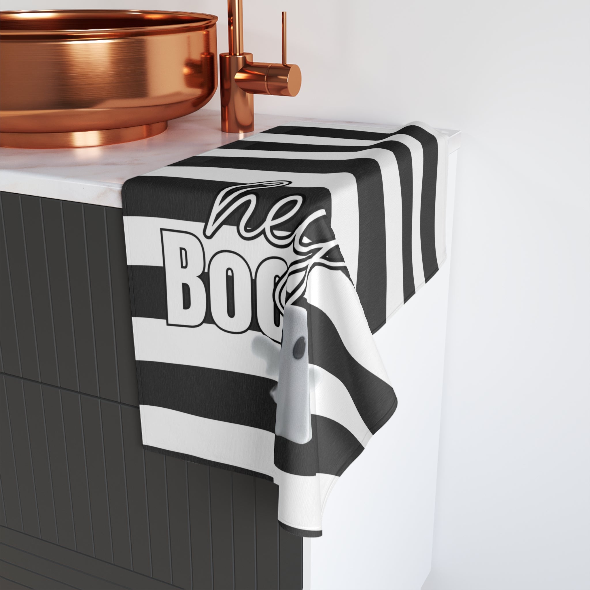 Hey Boo Halloween Hand Towel, Fun Decorative Towels, Kitchen Accessories, Ghost Themed Decor, Spooky Home Essentials